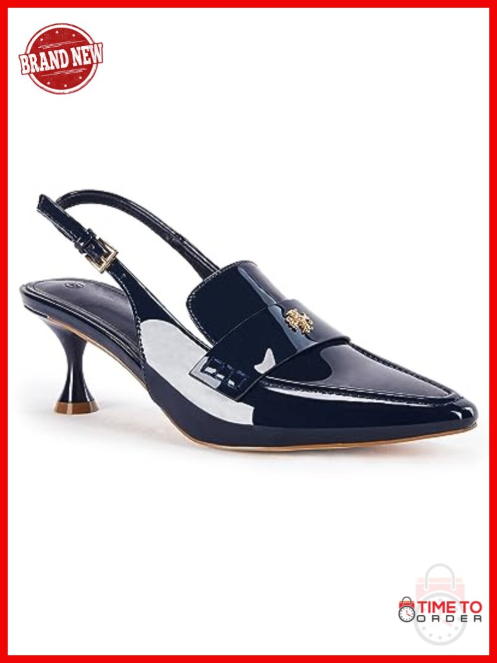 Women's Pointed Toe Kitten Heel Slingback Sandals Faux Leather Ankle Buckle